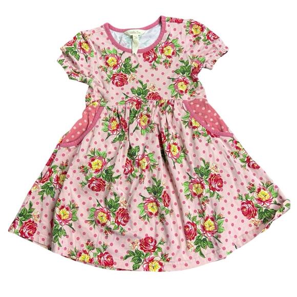 Matilda Jane Girls Size 4 Dress Pink Polka Dot Floral Short Sleeve Boho - Picture 1 of 5